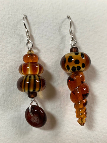 Asymmetrical earrings (amber and brown)