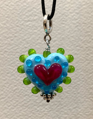 Heart pendant (turquoise pink and green)