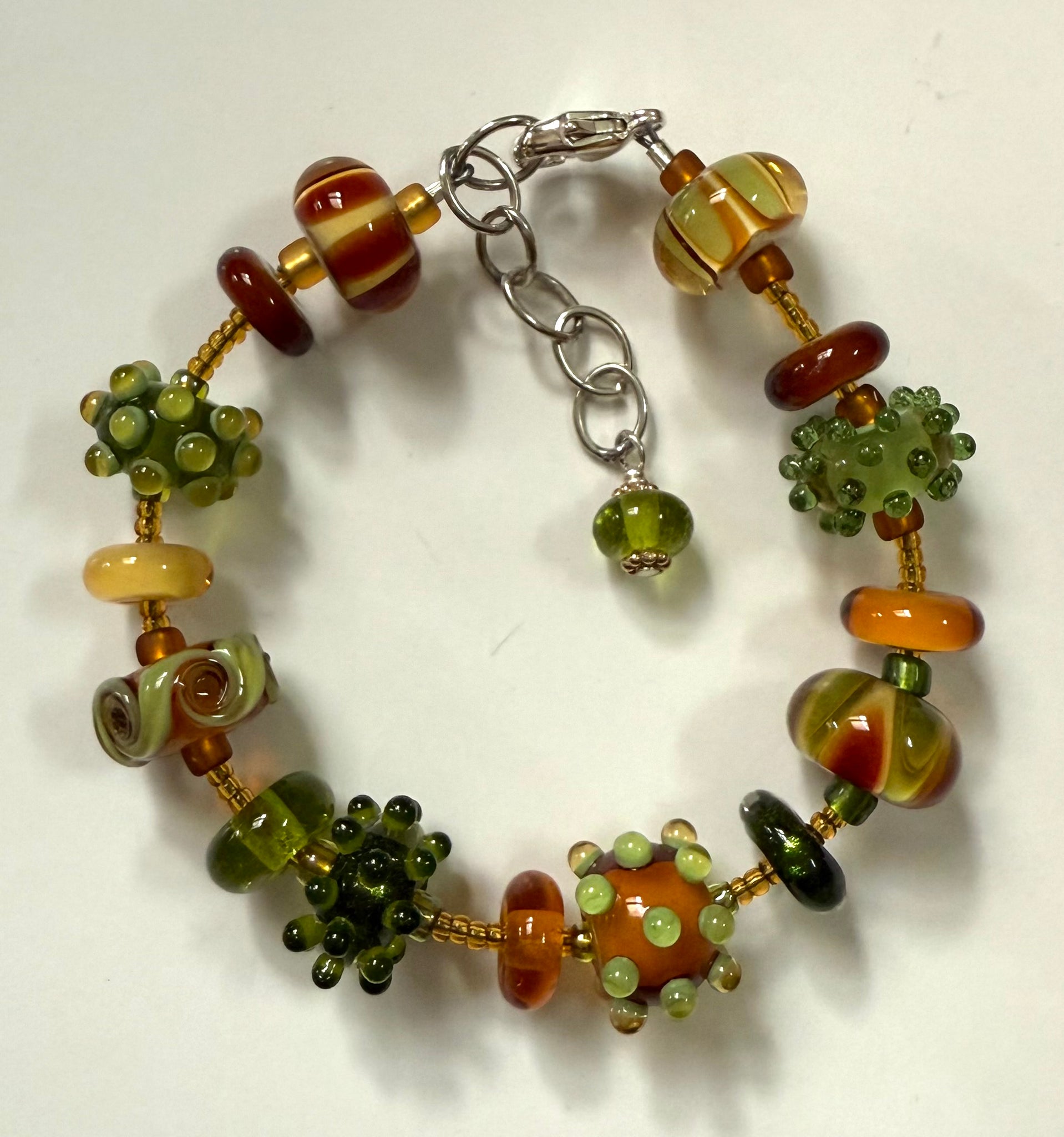 Amber and olive green bracelet