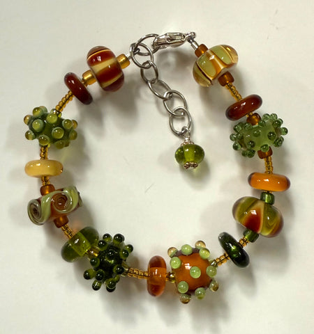 Amber and olive green bracelet