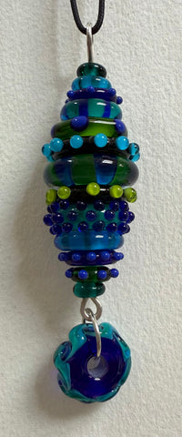 Stacked bead pendant blue green