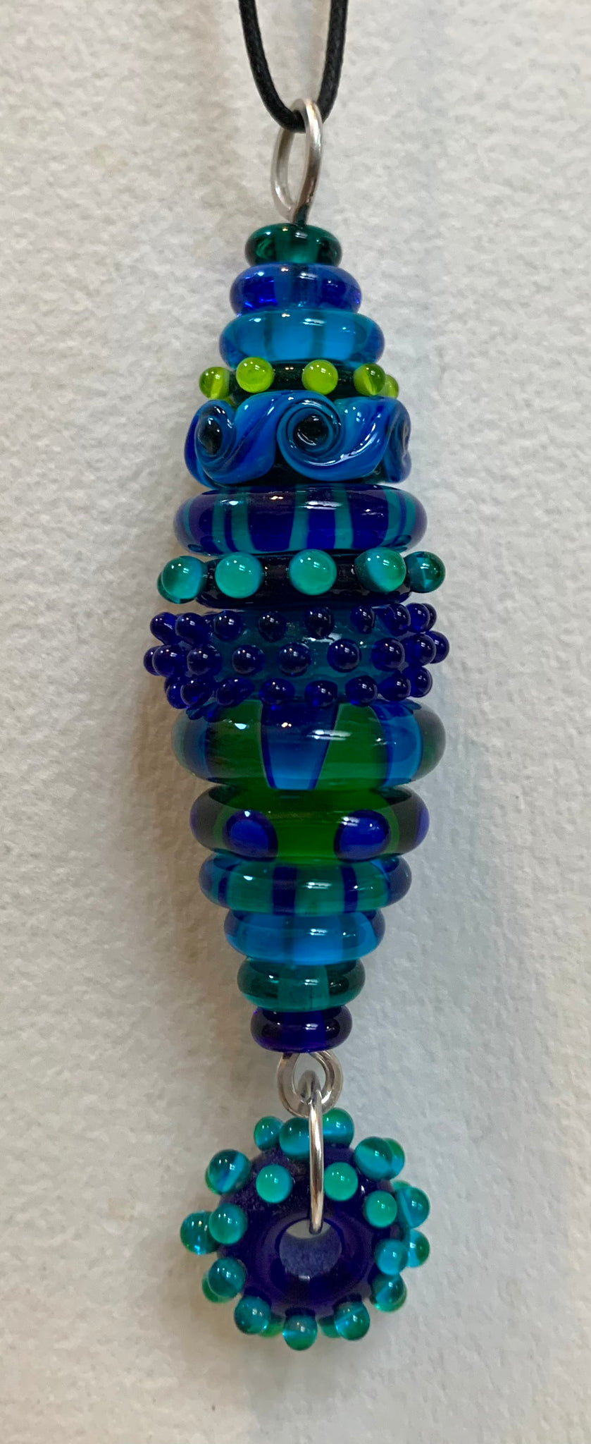 Stacked bead pendant blue green