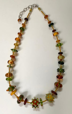 Amber and olive green necklace