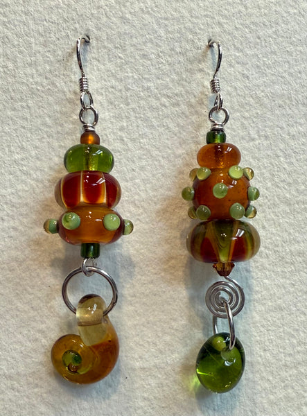 Large asymmetrical earrings (amber and olive)