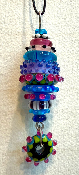 Black pink multi stacked  bead pendant
