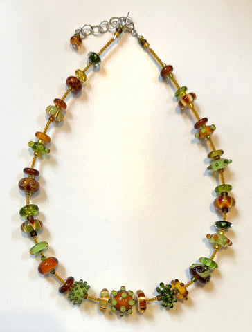 Amber and olive green necklace