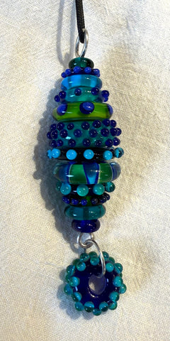 Stacked bead pendant blue green