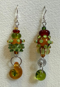 Large asymmetrical earrings (amber and olive)