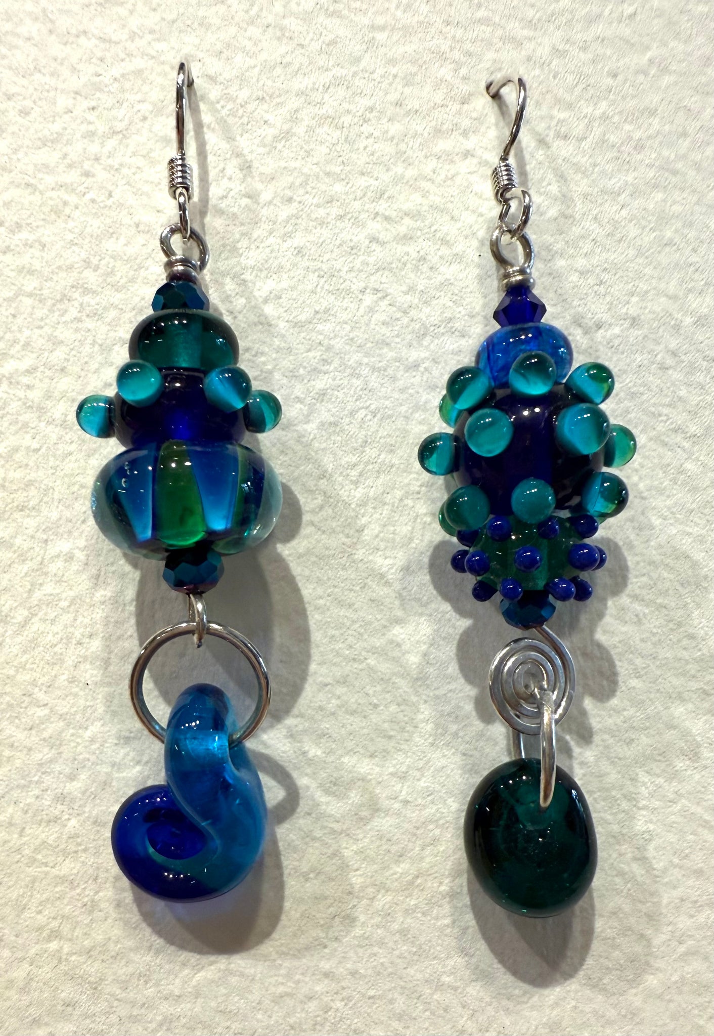 Large asymmetrical earrings (blue green)