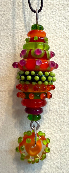 Orange, pink and lime green stacked bead pendant