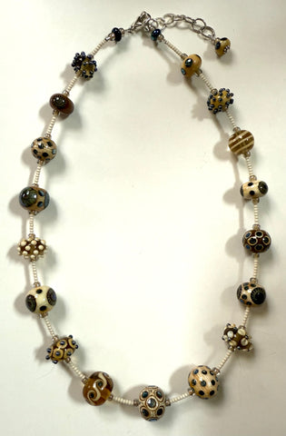 Ivory and silver glass necklace