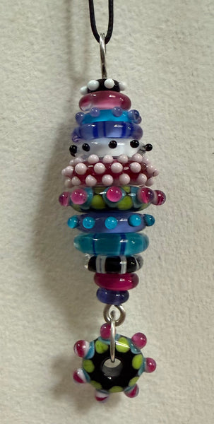 Black pink multi stacked  bead pendant