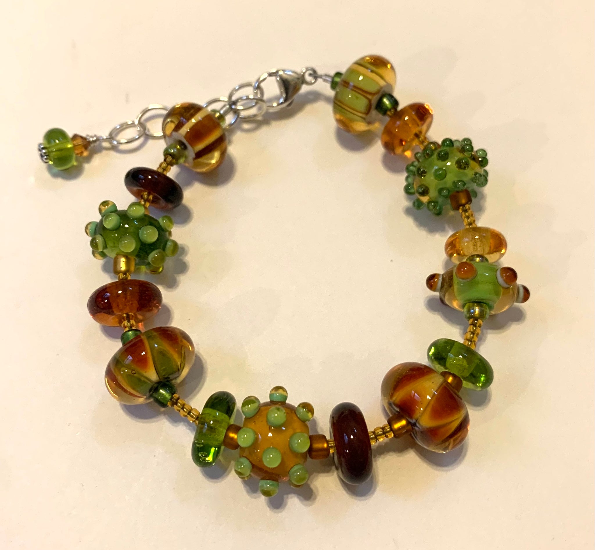 Amber and olive green bracelet