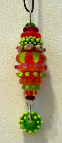 Orange, pink and lime green stacked bead pendant