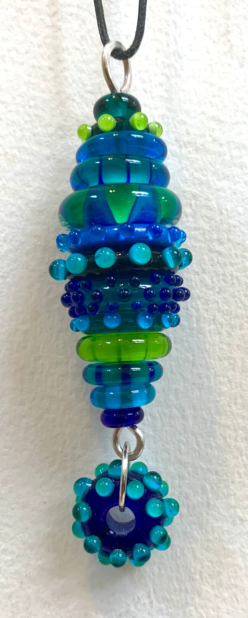 Stacked bead pendant blue green