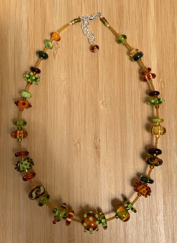 Amber and olive green necklace