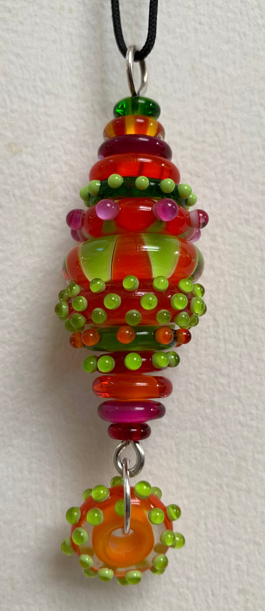 Orange, pink and lime green stacked bead pendant