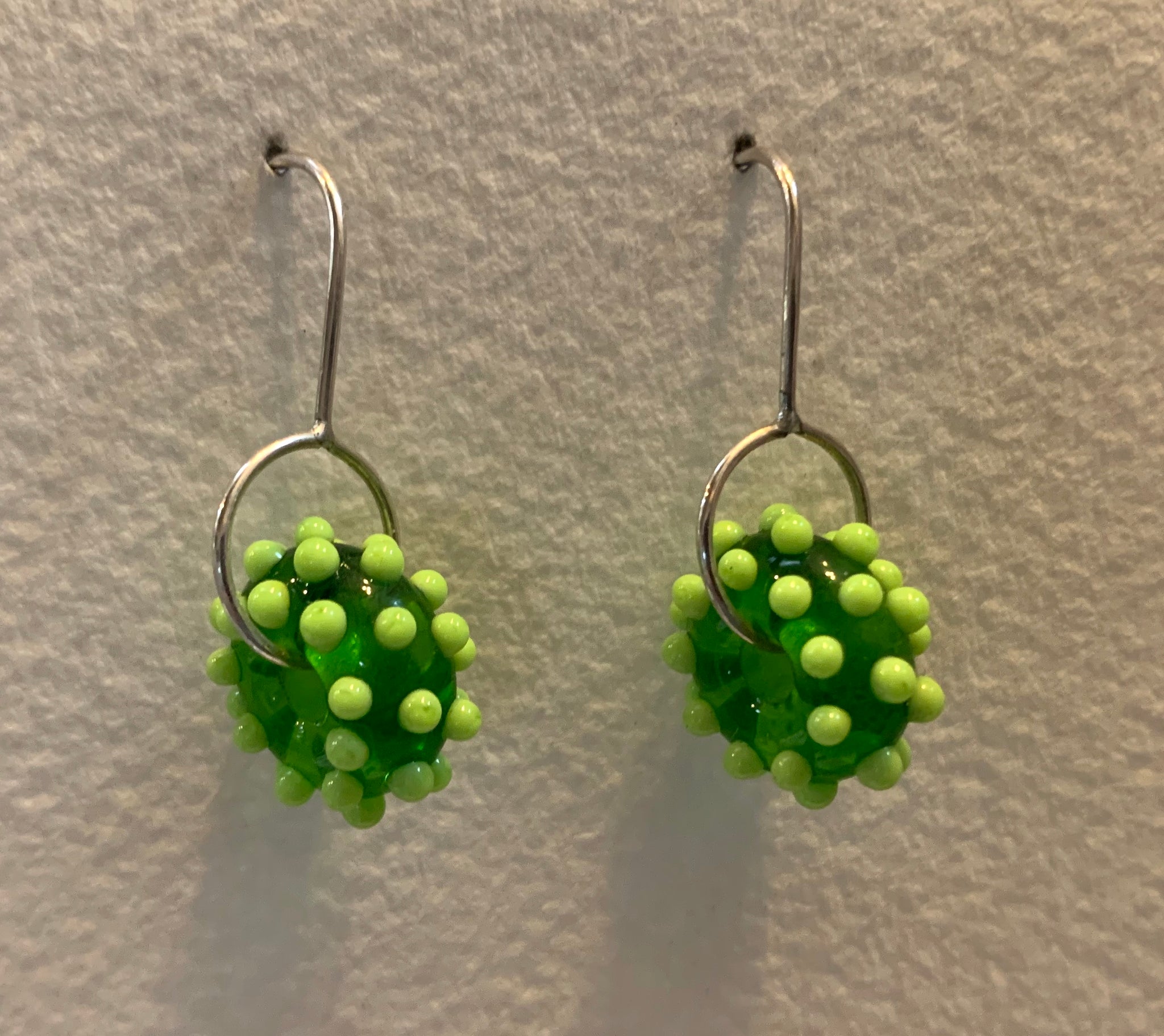 Circle earrings (lime green with pea green dots)