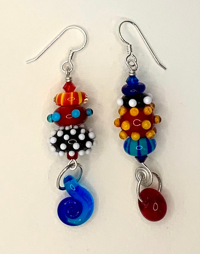 Large asymmetrical earrings (primary colors)