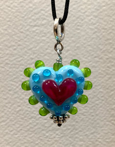 Heart pendant (turquoise pink and green)