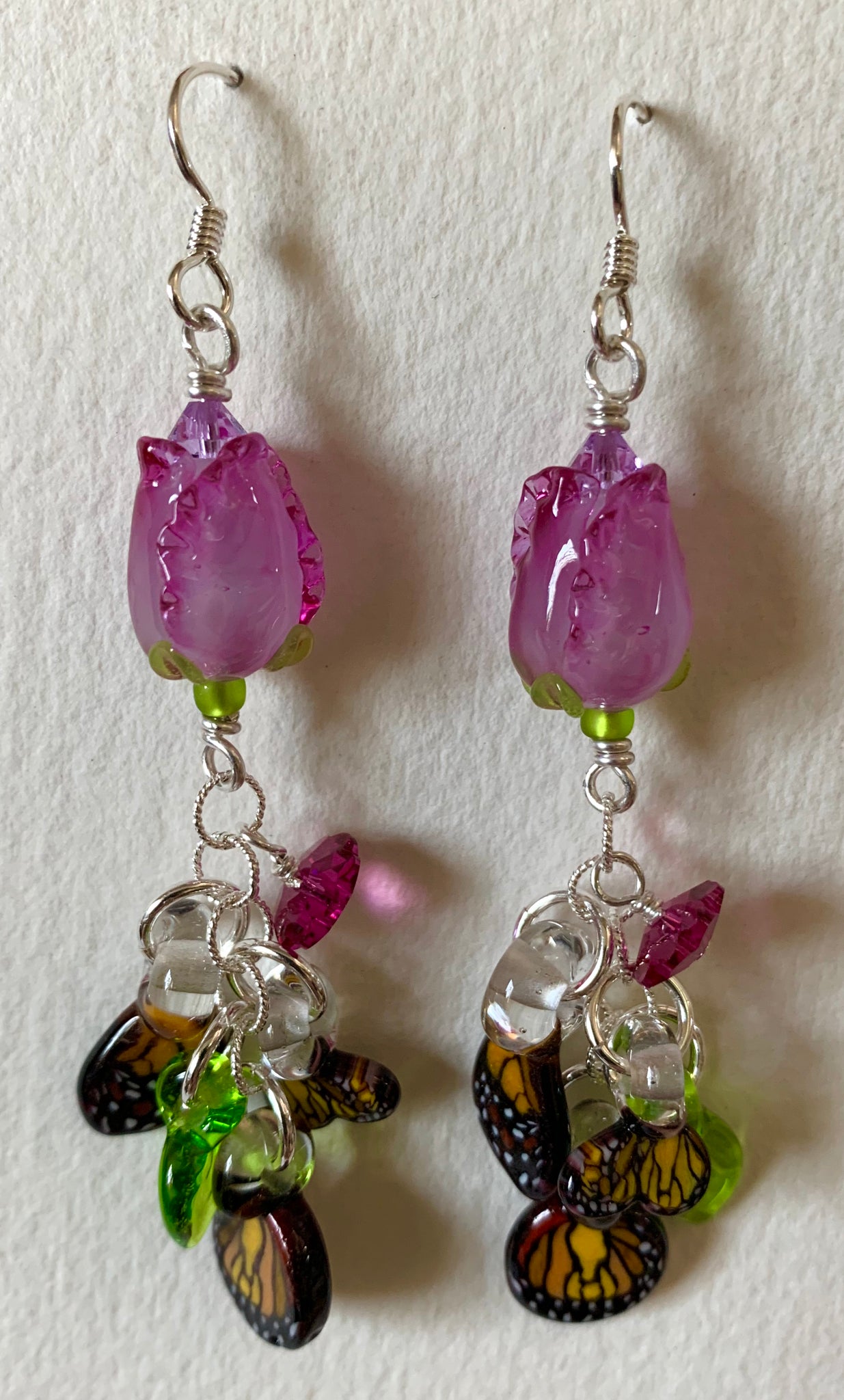 Flower earrings with butterfly wings