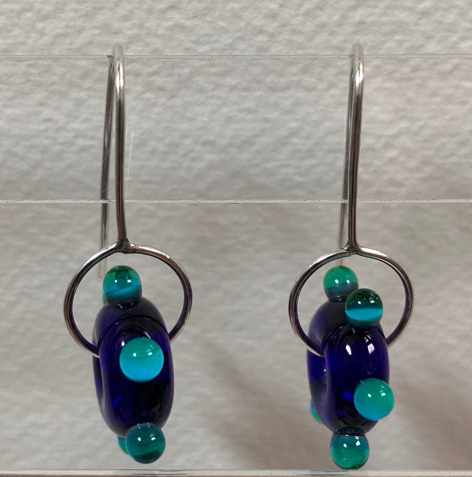 Circle earrings (cobalt blue green dots)