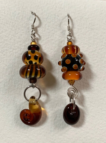 Large asymmetrical earrings (amber and brown)