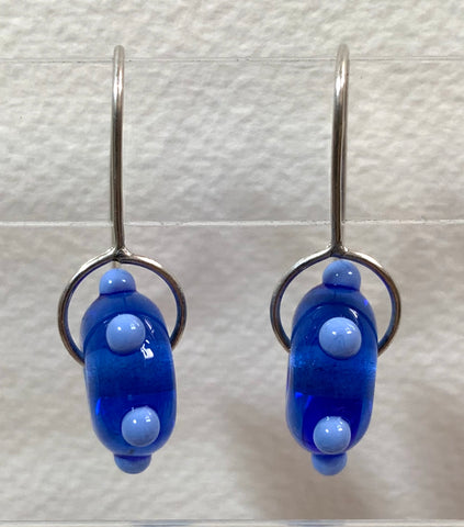 Circle earrings (medium blue with periwinkle dots)
