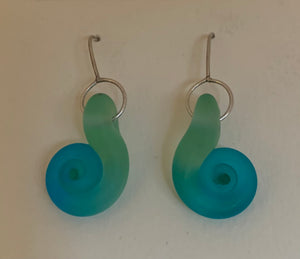 Spiral bead earrings (etched light green and aqua)