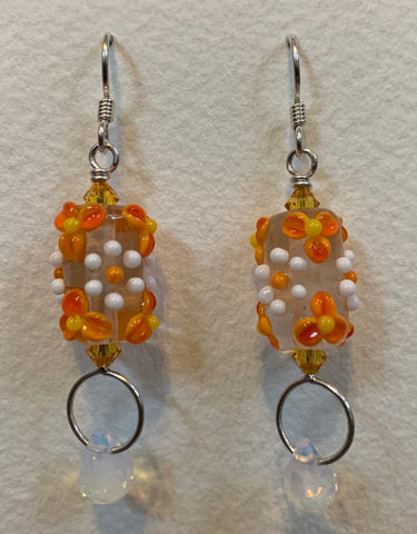 Flower earrings with opalescent crystals