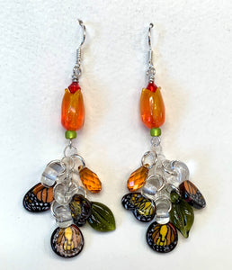 Flower earrings (orange with butterfly wings)