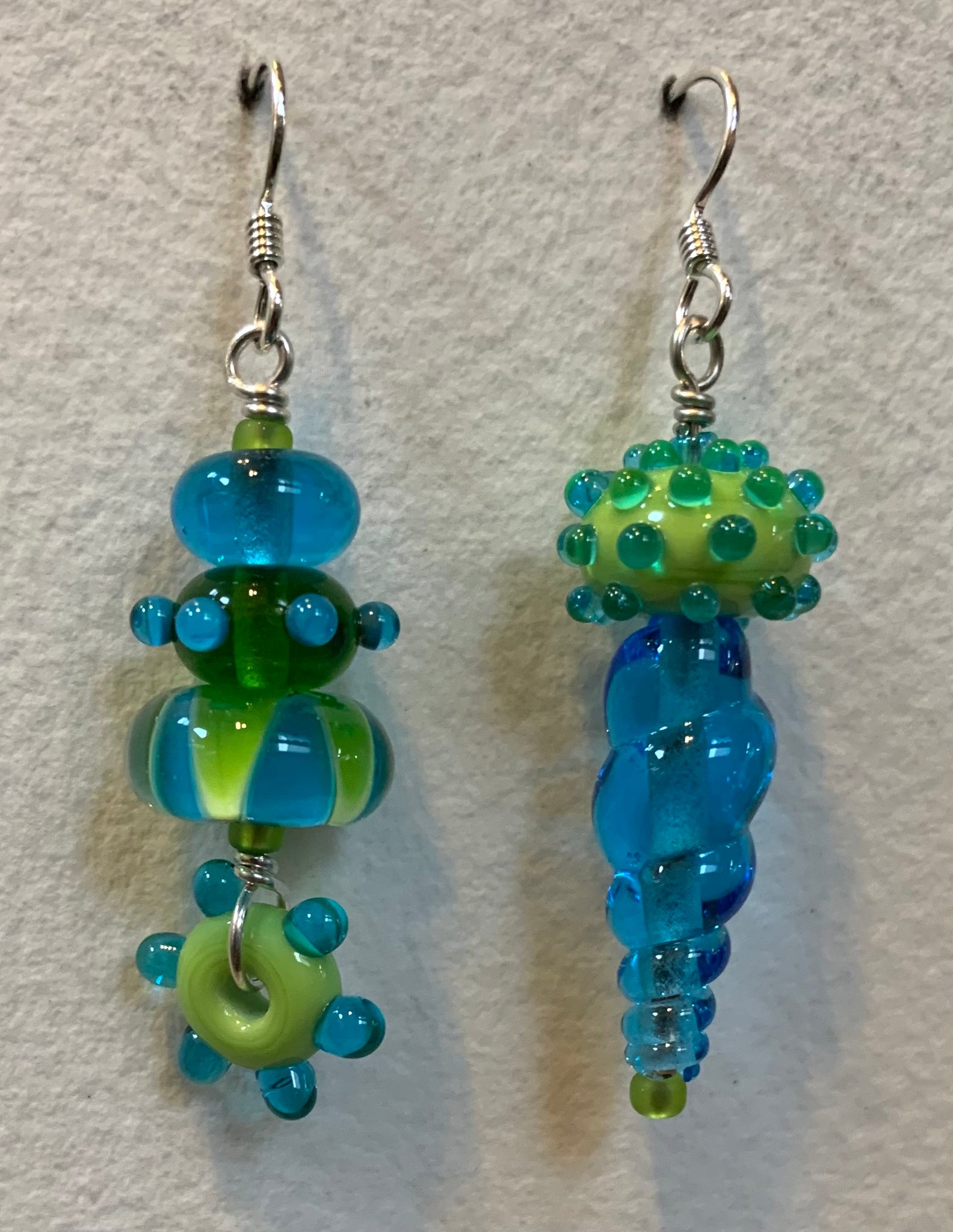 Asymmetrical earrings (lime and turquoise)