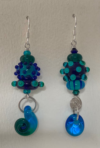 Large asymmetrical earrings (blue green)