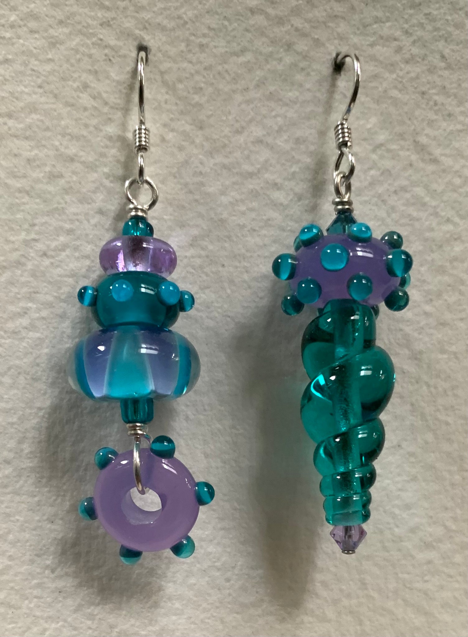 Asymmetrical earrings (lavender and aqua/teal)