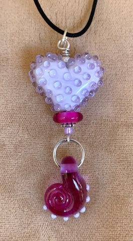 Lavender dotted heart pendant with pink spiral