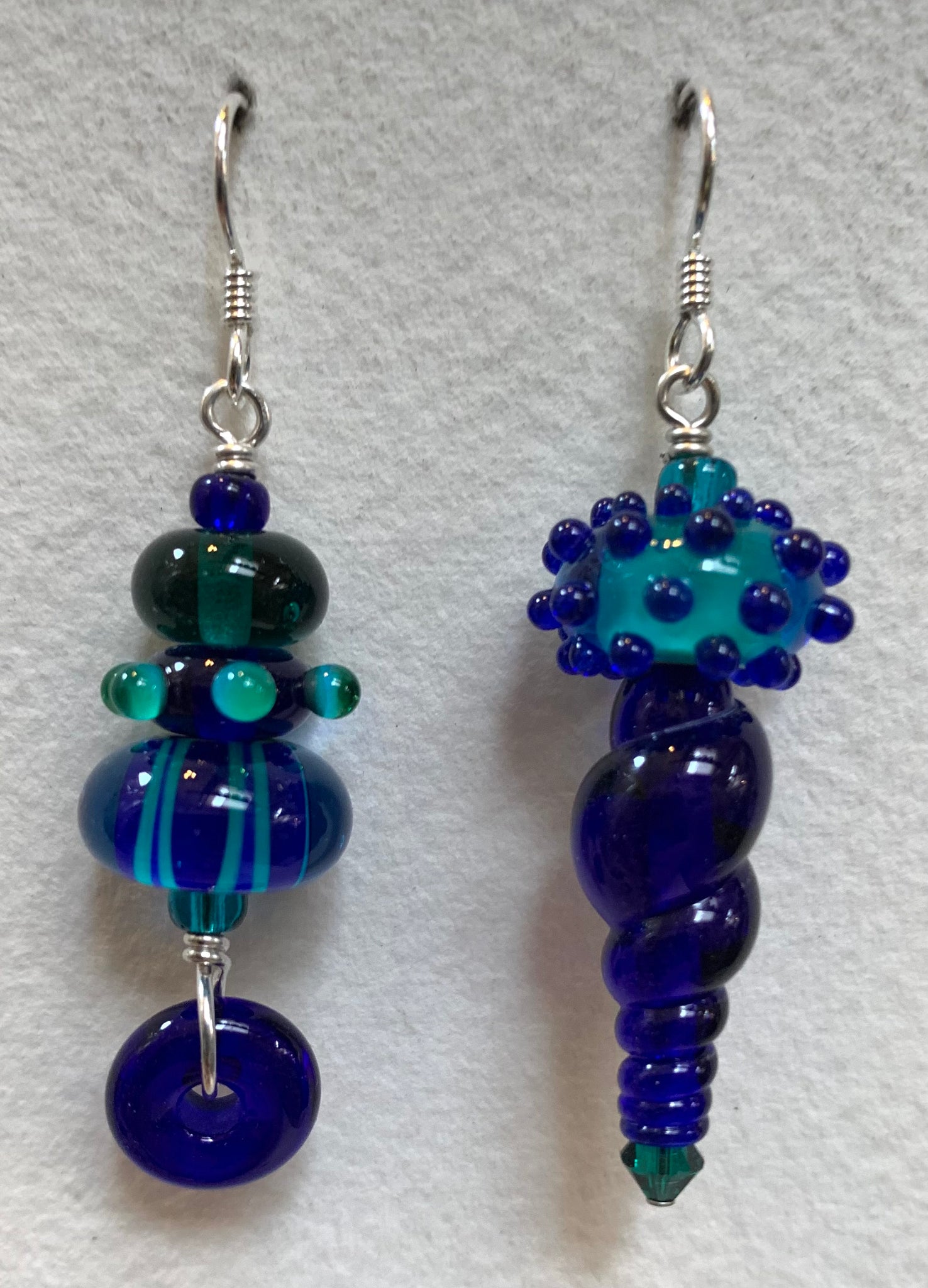 Asymmetrical earrings (cobalt blue and green)