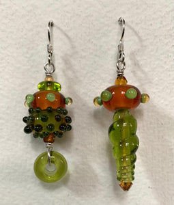 Asymmetrical earrings (amber and olive)