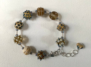 Ivory and silver glass bracelet