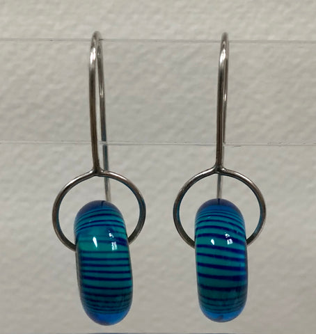 Circle earrings (blue green fine stripe)