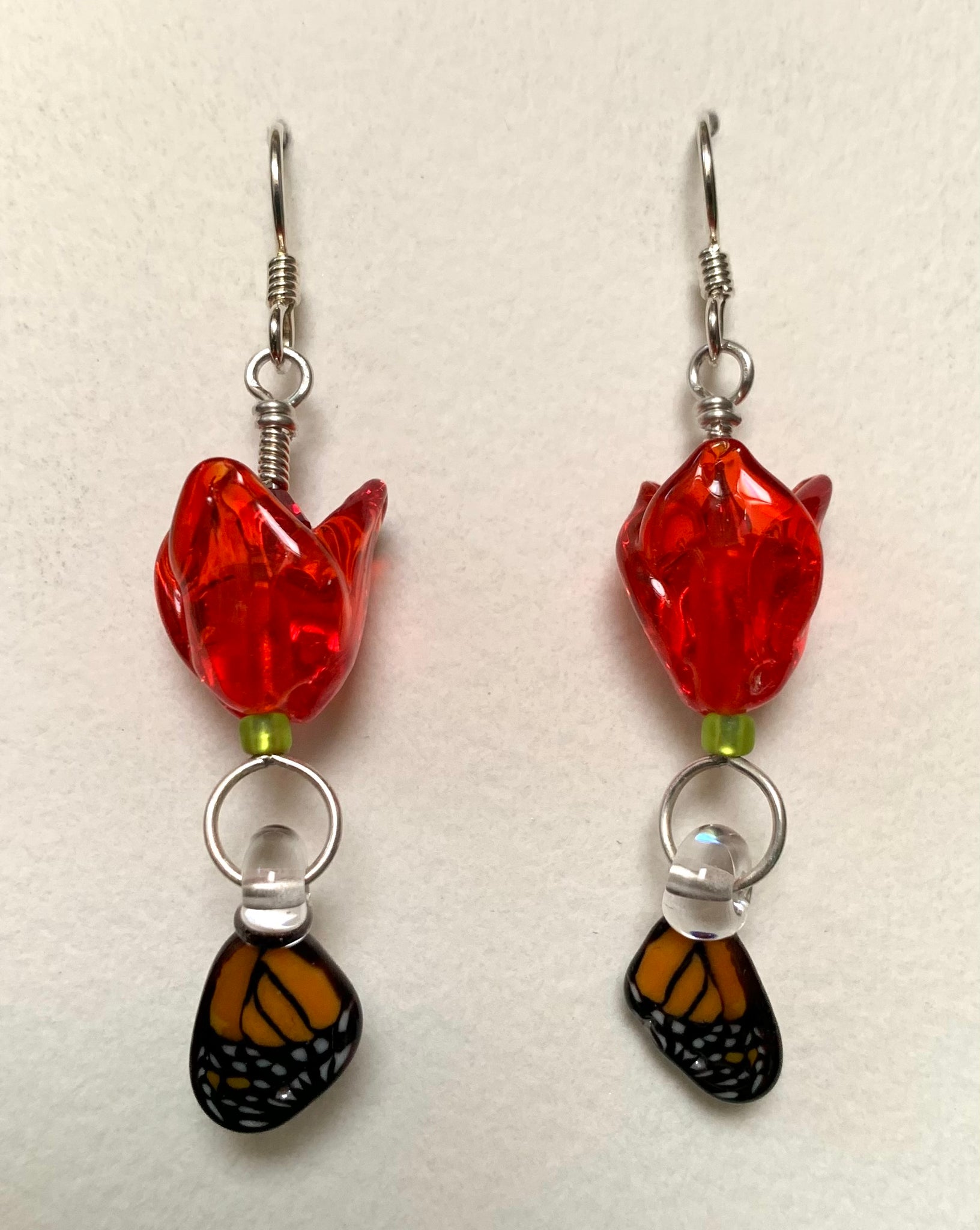 Flower earrings (orange, with butterfly wings)